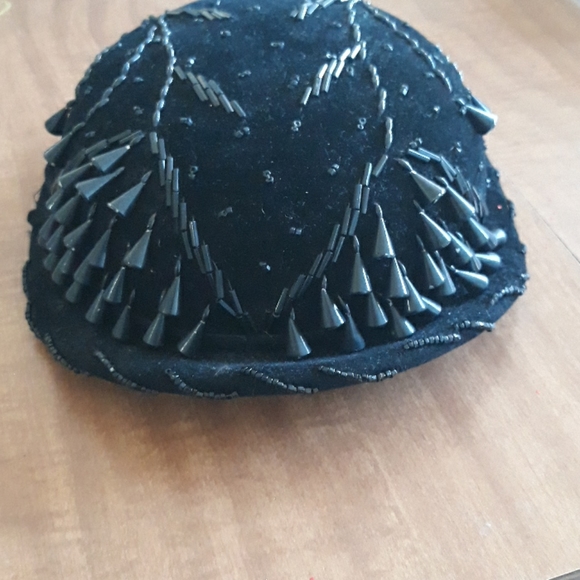 Black Velvet Beaded Vintage Hat - Vera Whistler main image 2